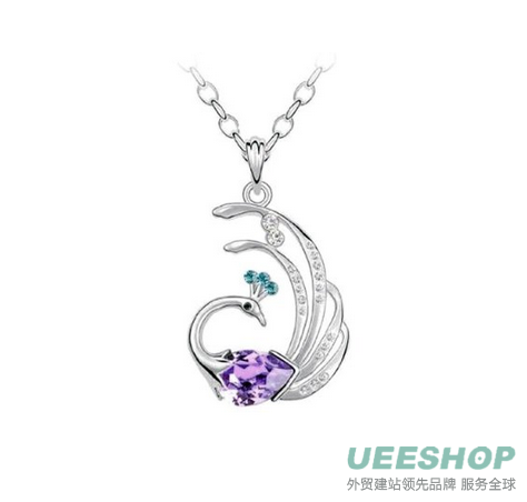 KATGI White Gold Plated Rhinestone Colorful Flash Drill Phoenix Crystal Pendant Necklace