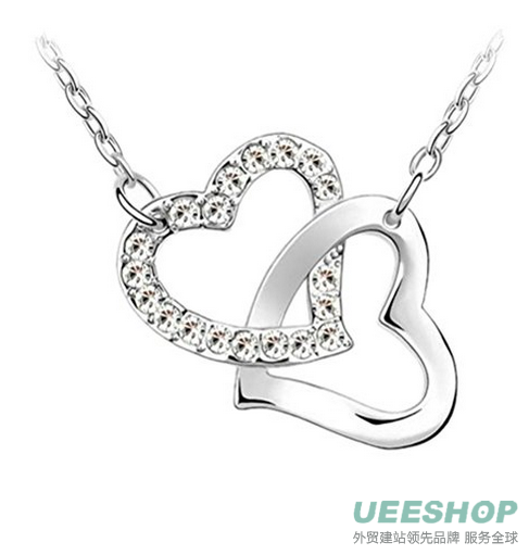 Hot WomeHot NEW Silver Plated Crystal Lucky Clover Pendant Necklace Fashion Jewelry
